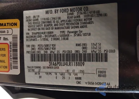 2020 Ford Fusion Hybrid Se из США, поврежденный, VIN 3FA6P0LU4LR118809